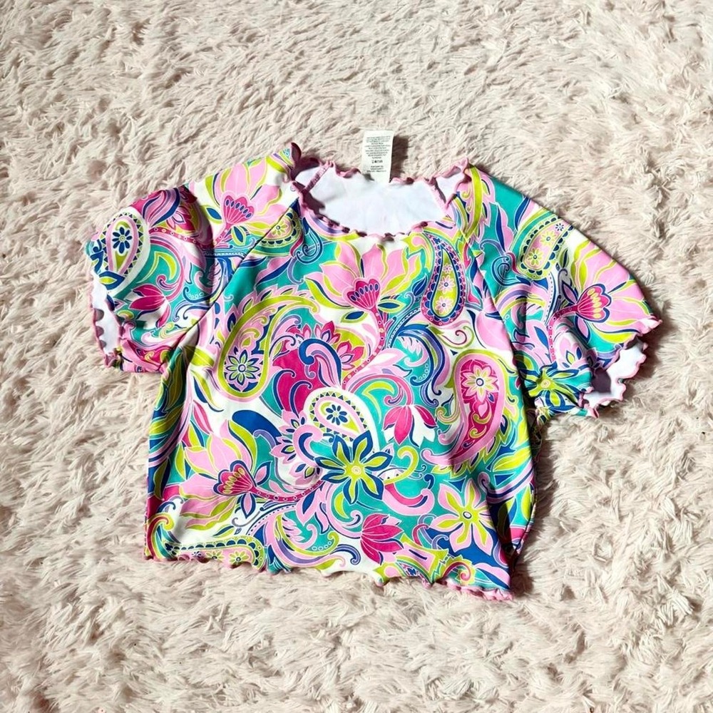 Colorful Rainbow Paisley Dopamine Kidcore Whimsical Swim Crop Top Womens S